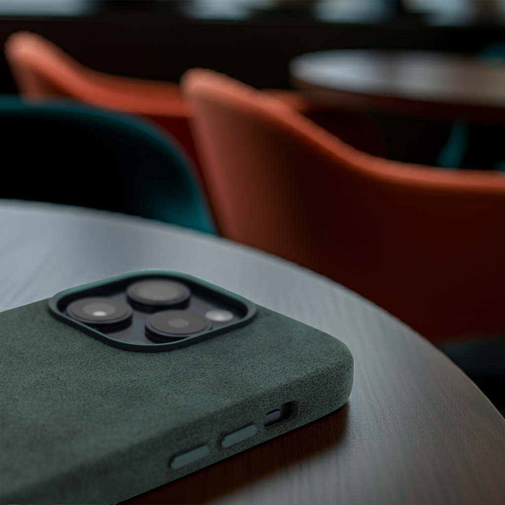 PROTARA Alcantara iPhone 14 Pro suojakotelo - Expedition Green - vihreä