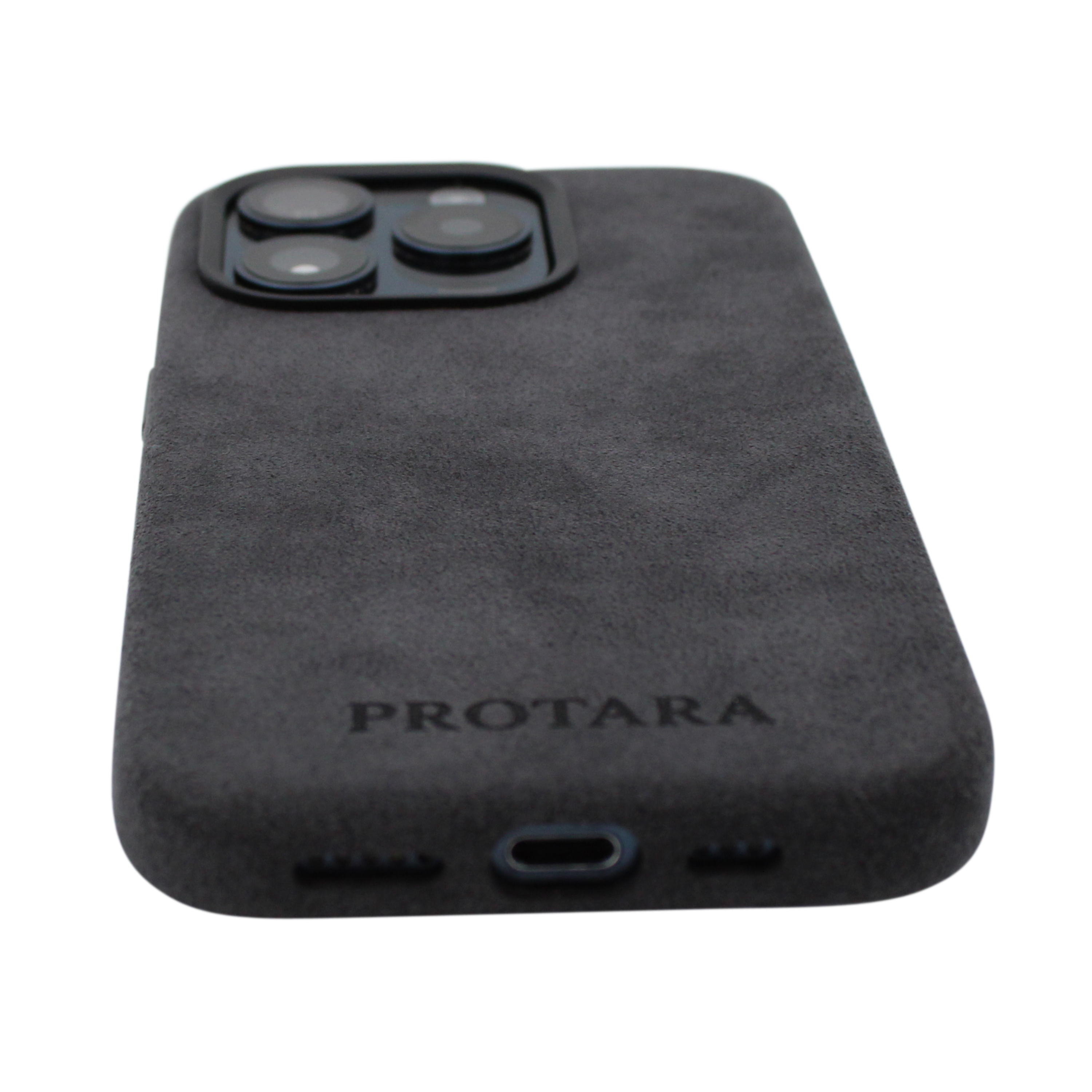 PROTARA Alcantara iPhone 15 Pro Max suojakotelo - Midnight Jet Black (keskiyönmusta)