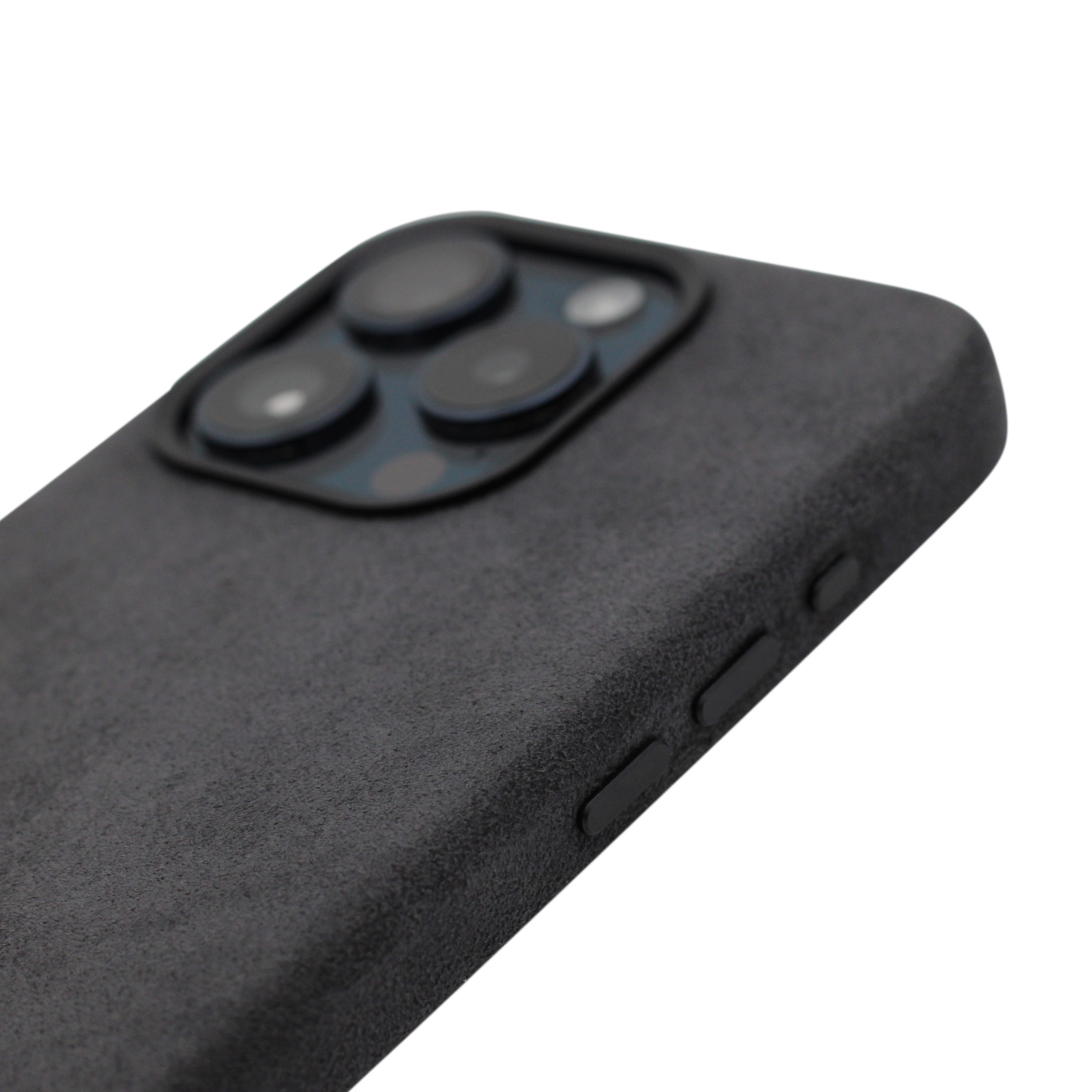 PROTARA Alcantara iPhone 15 Pro suojakotelo - Midnight Jet Black - keskiyönmusta