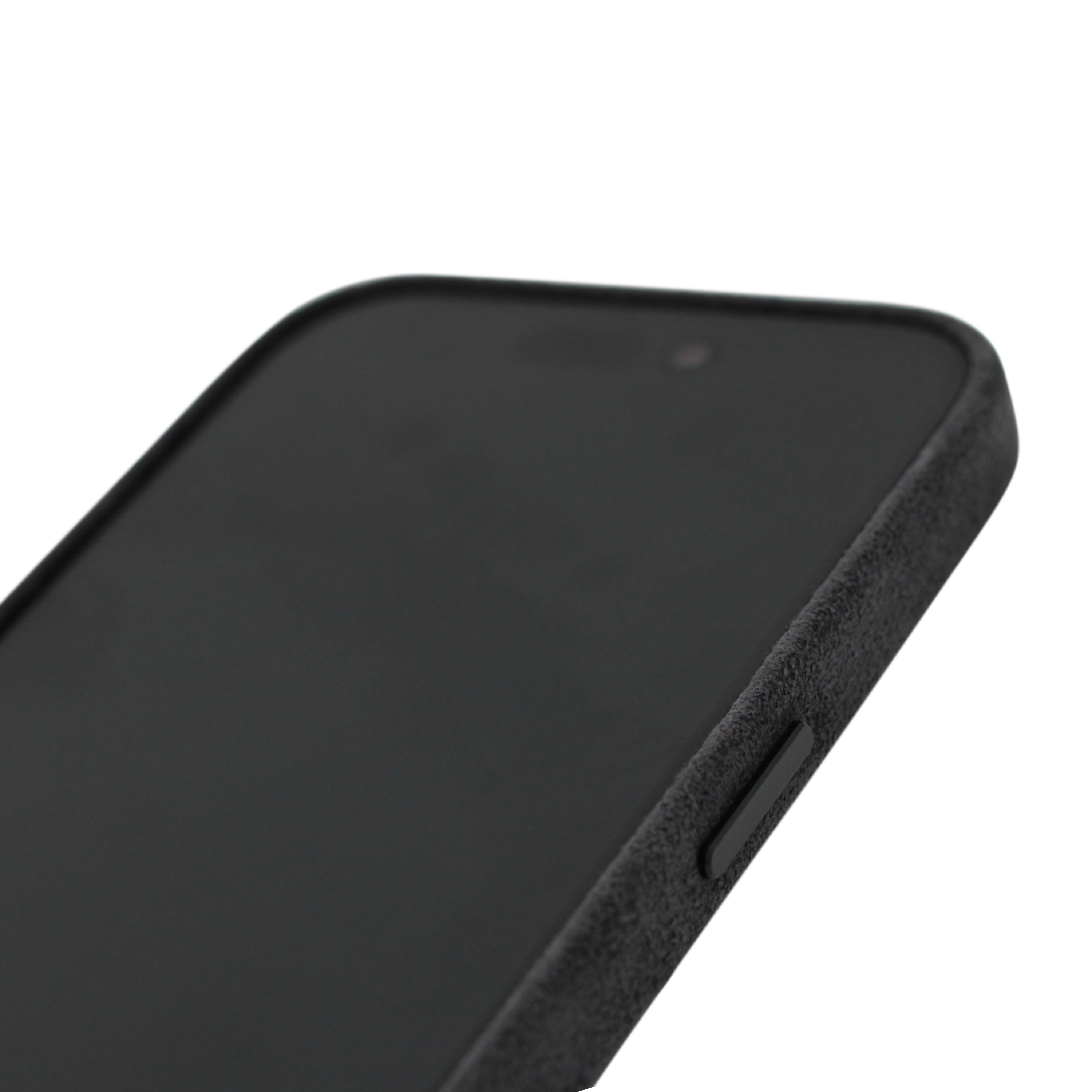 PROTARA Alcantara iPhone 15 Pro suojakotelo - Midnight Jet Black - keskiyönmusta