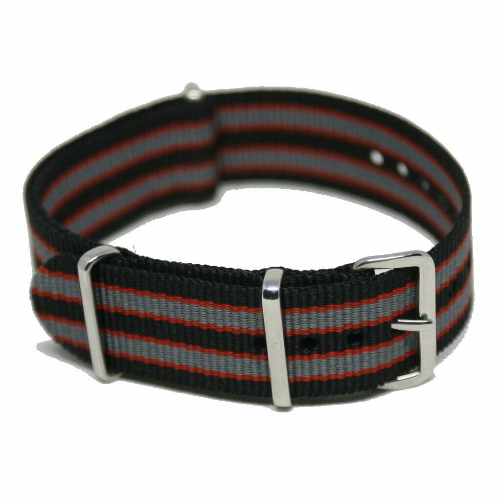 NATO hihna 24MM Musta/punainen/harmaa