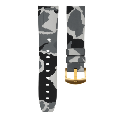 Horus 21mm curved gummirem -Grå kamuflasje med gullspenne