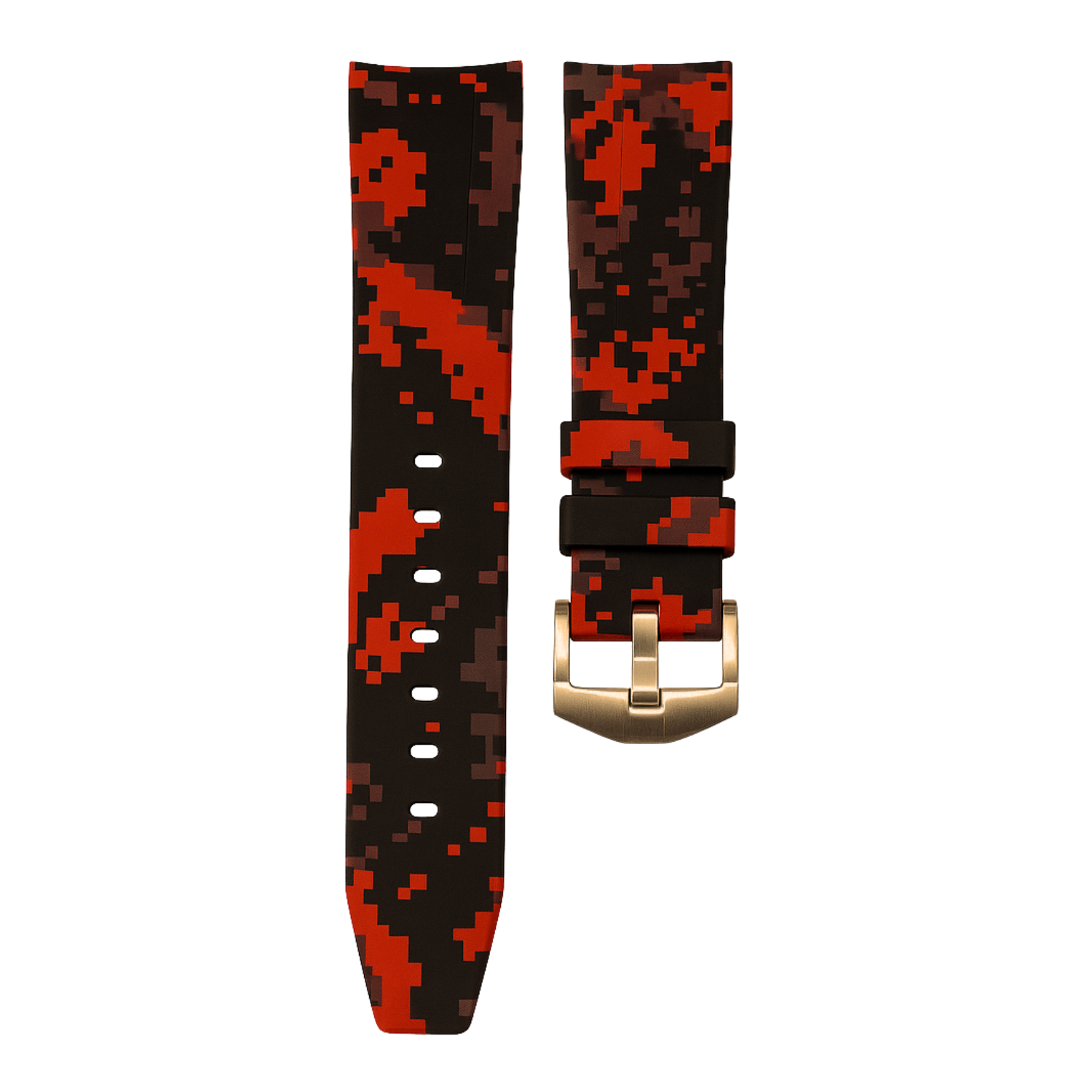 Horus 21mm kaareva kumihihna - Punainen digi camouflage hihna kultaisella soljella - Punainen digi camouflage hihna kultaisella soljella