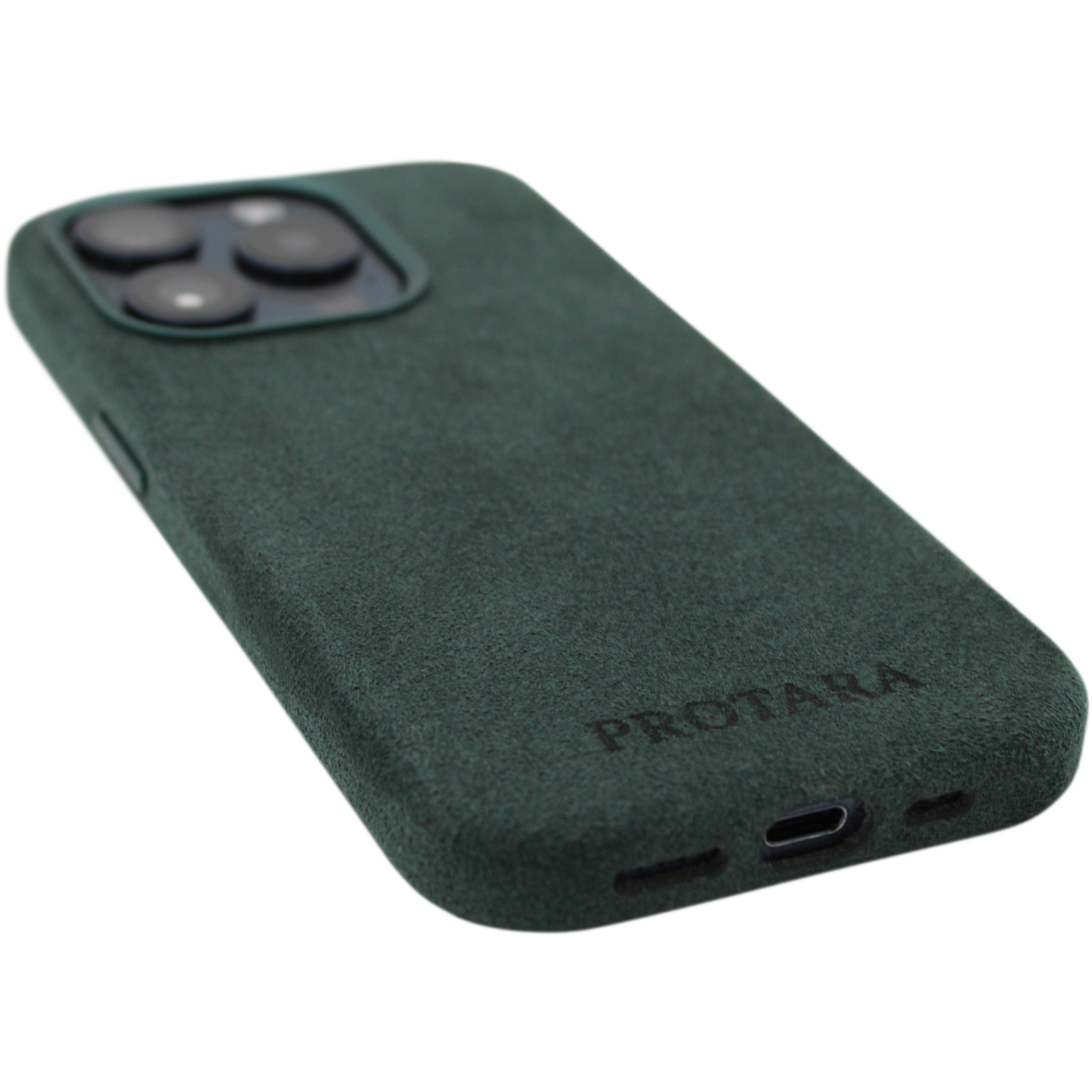 PROTARA Alcantara iPhone 15 Pro suojakotelo - Expedition Green - vihreä